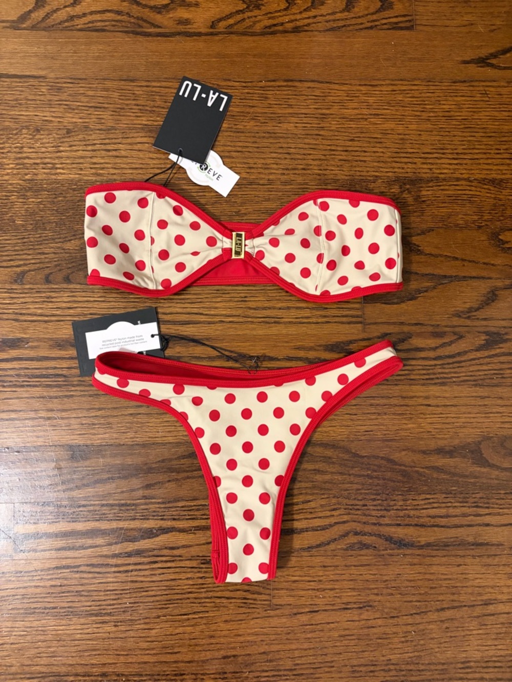 Red Polka Dot Bandeau Bikini Set